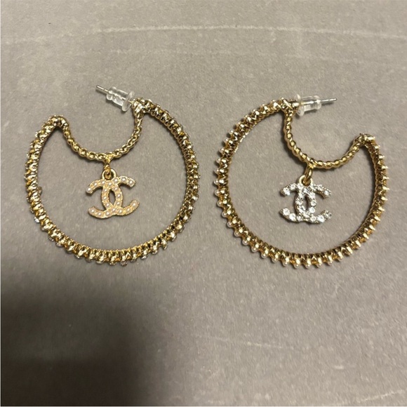 CHANEL Other - CHANEL Hoop Earrings with Interlocking CC Charm